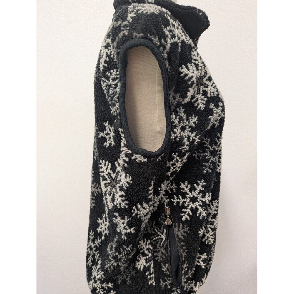 Vintage Black Fleece Snowflake Zipper Sweater Vest sz S Festive Holiday Ski - Picture 5 of 7